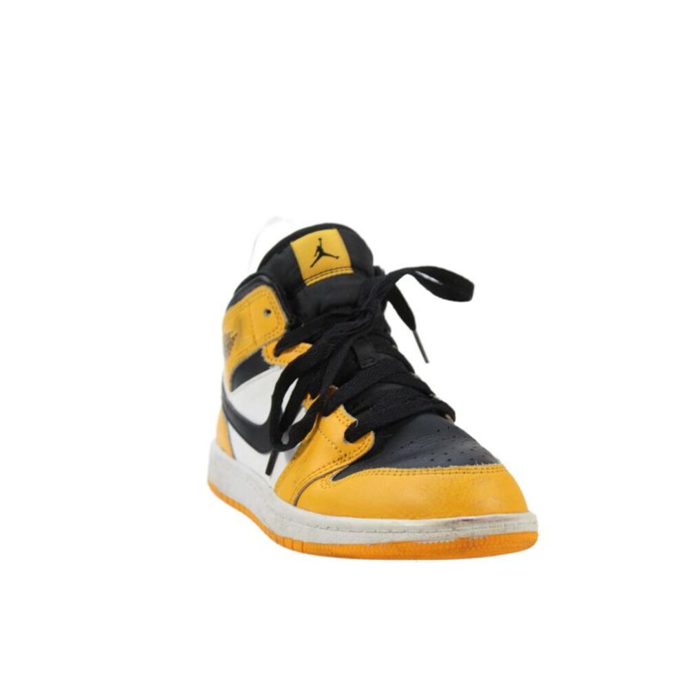 Nike Childrens Boys Leather Air Jordan 1 Mid Taxi Sneakers Yellow Black Size 2.5